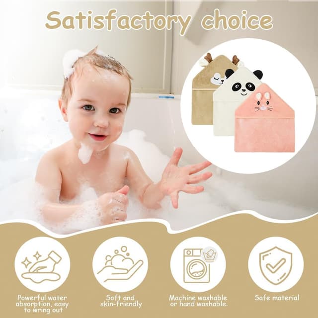 Thumbnail 3 de Aolso Cape de Bain Bébé à Capuche 3pcs 80x80