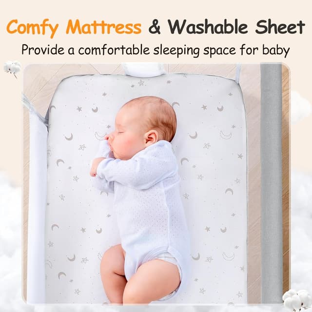 Detalle de Growaystory Beistellbett Baby (Co-Sleeper) mit Rädern, 7-fach höhenverstellbar – Hellgrau