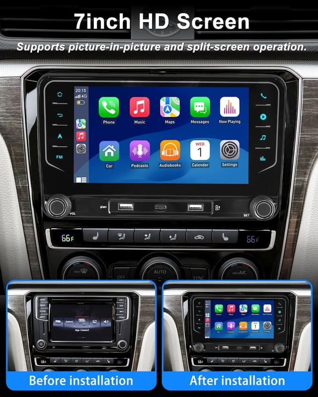 Detalle de ESSGOO 4+64G Android 15 Wireless CarPlay & Android Auto 2-DIN 7-inch Car Stereo for VW Golf, Polo, Caddy & more