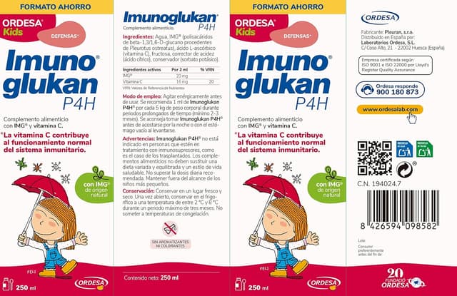 Thumbnail 3 de Imunoglukan P4H Jarabe 250 ml para defensas 👶