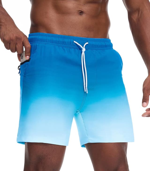 Detalle 2 de Danfiki men’s 2-in-1 swimming shorts with mesh compression liner and zipper pockets (gradient quick-dry)