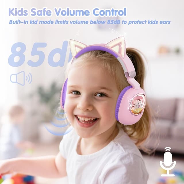 Detalle de sunvito Kinder Bluetooth-Kopfhörer 5.4 mit LED „Katzenohr“-Design, faltbar & 3,5-mm-Kabel