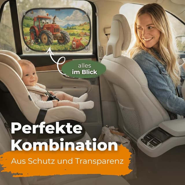 Detalle de CARAMAZ Sonnenschutz Auto Baby Opti-Dark „GSM100+“ mit UV-Schutz, Reach-zertifiziert – 2er Set mit Saugnapf (51×31 cm)