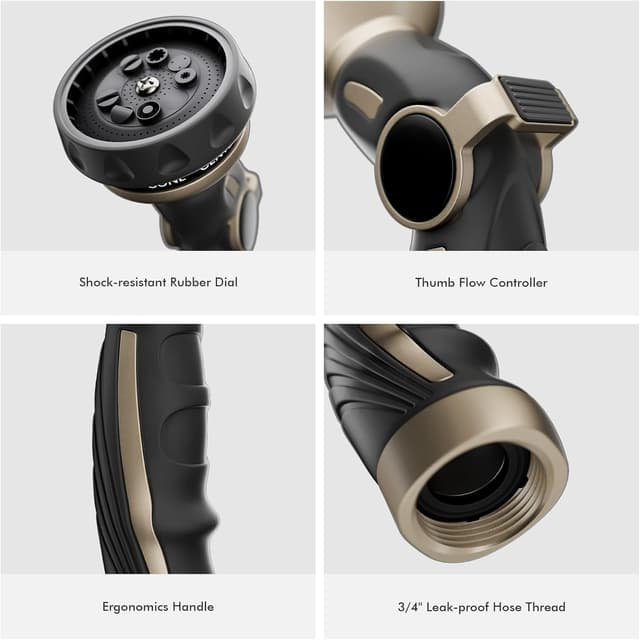 Detalle de RESTMO Heavy Duty Metal Hose Nozzle Sprayer with Thumb Control and 9 Spray Patterns