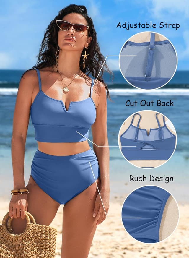 Detalle de Herseas High-Waisted V-Wire Bikini Set with Tummy Control and Cutout Back (Two-Piece)