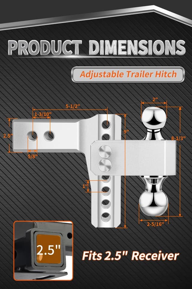 Thumbnail 2 de METOWARE Adjustable Trailer Hitch 18,000 lbs 🚚