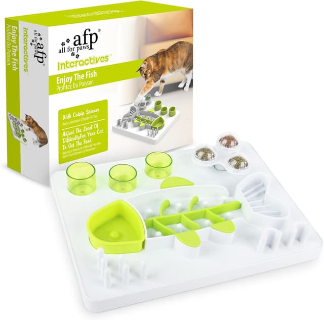 Detalle de All For Paws Interactive Cat Puzzle Feeder – mental stimulation maze treat dispenser with modules and catnip balls