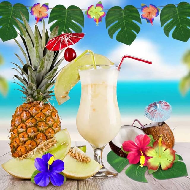 Detalle 2 de UMIKU 60-Piece Tropical Party Decorations Set with Palm Leaves & Hibiscus Flowers