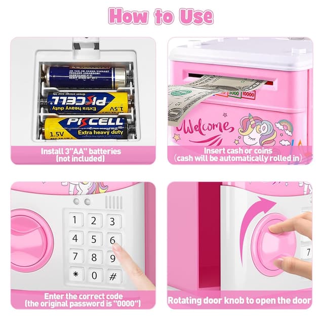 Detalle 2 de JUNEU Unicorn Electronic Piggy Bank for Kids (Music, Money Rolling, Password Protection)