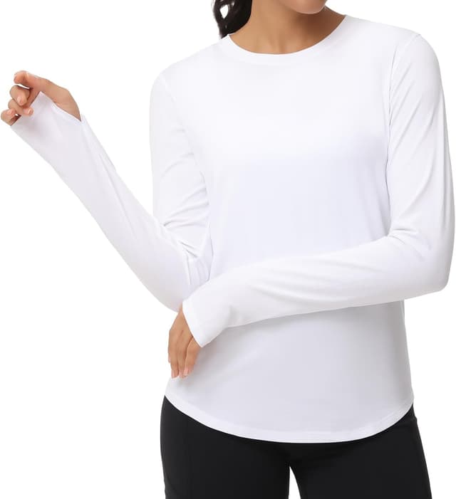 Detalle 2 de THE GYM PEOPLE women’s long sleeve workout shirts with thumb holes – crewneck hiking and gym tops