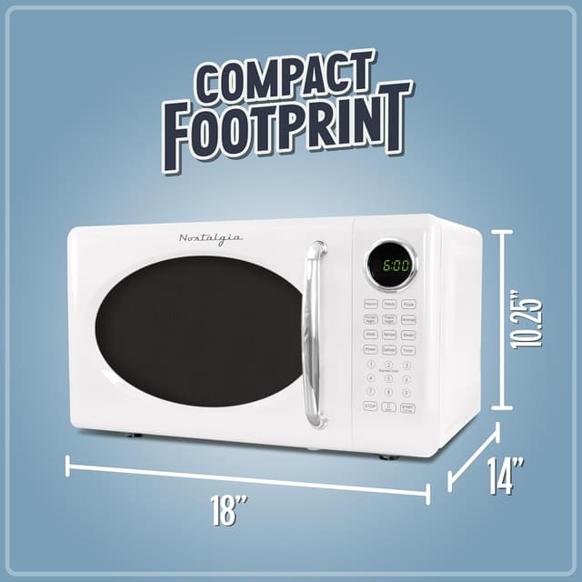 Detalle de Nostalgia Retro Microwave Oven (0.7 Cu Ft, 700-Watt) with Glass Turntable, Child Safety Lock, 8 Auto-Cook Programs & Digital Clock (White)