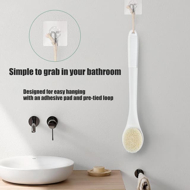 Detalle de ROLIZOE 17-Inch Back Scrubber for Shower (White) – Anti-slip exfoliating body brush with a long handle