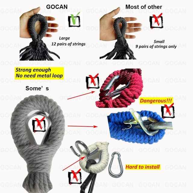 Detalle de GOCAN Hängematte für 2 Personen 220×150 cm mit abnehmbarem Spreizstab (Gesamtlänge 330 cm) – Outdoor & Indoor, bis 300 kg