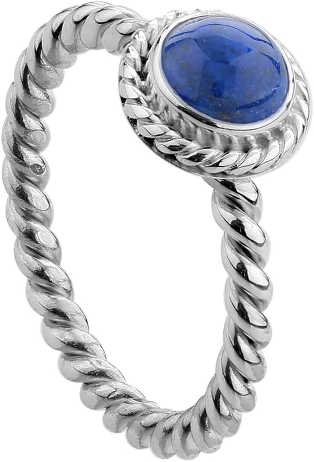 Detalle de Nenalina Ring Silber 925 mit 6 mm Lapis Lazuli (weiß) – schmaler Damen-Silberring