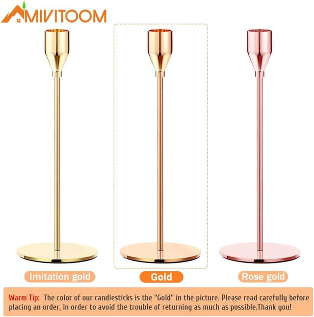 Detalle de Mivitoom set of 3 gold taper candle holders (stainless steel) for home, parties and wedding décor