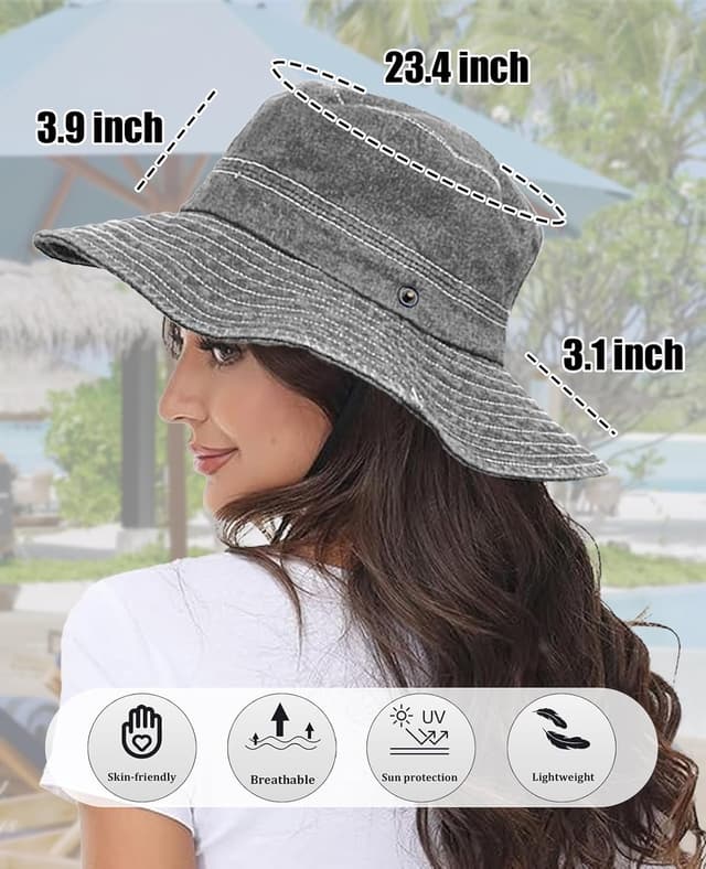 Detalle de NLAND faltbarer Sonnenhut mit UV-Schutz für Herren & Damen – Safari/Boonie Hut mit breiter Krempe und Kinnband