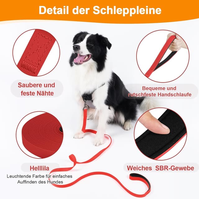 Detalle de X XBEN wasserdichte Schleppleine für Hunde, 5 m, gummiert mit abschließbarer Karabiner-Kupplung und Handschlaufe