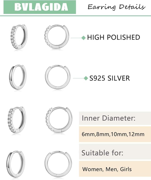 Detalle 2 de BVLAGIDA 4 paires de créoles en argent 925 (argent/or) — hypoallergéniques pour plusieurs piercings
