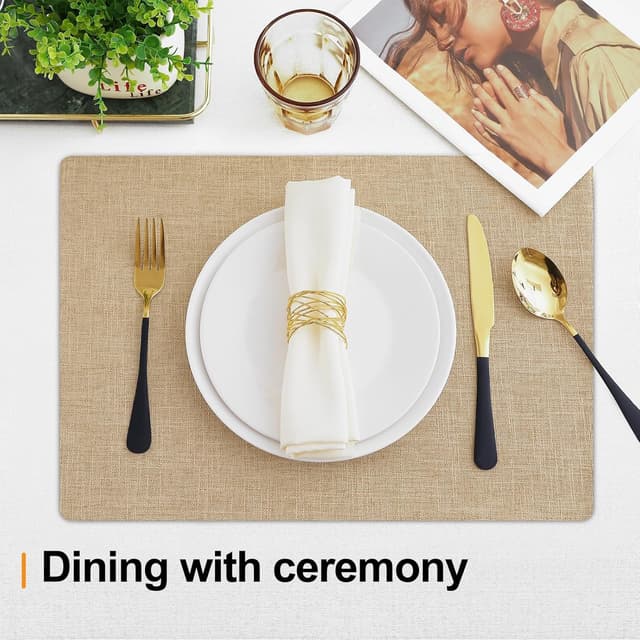 Detalle 2 de Homaxy Cloths Linen & Cotton Placemats (Set of 6) — Heat-Resistant, Washable Table Mats, 13" x 19