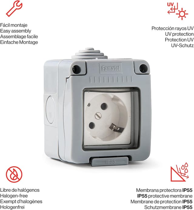 Detalle 2 de Famatel 19068 Base19068 étanche IP55 16 A - 250 V