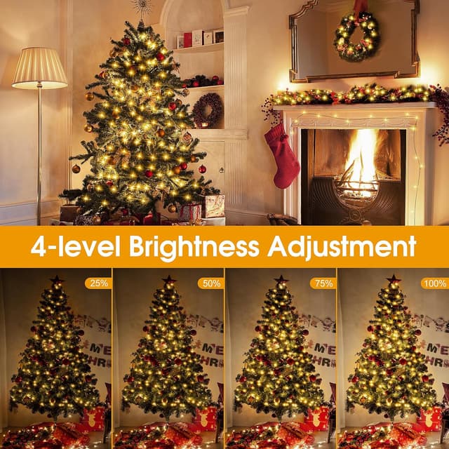 Detalle 1 de Outdoor Christmas Tree Fairy Lights (Mains Powered) – 15m String Light with Remote, Waterproof IP44, 150 Warm White LEDs