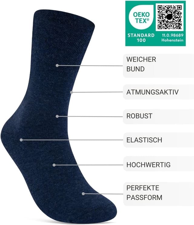 Detalle 2 de sockenkauf24 Diabetikersocken ohne Gummi & ohne Naht – 97% Baumwolle, Komfortbund (6 Paar) für Damen und Herren