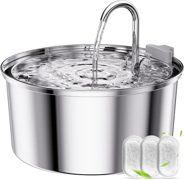 Detalle de TOMXCUTE 3.2L Stainless Steel Cat Water Fountain with Upgraded Pump & Replacement Filters