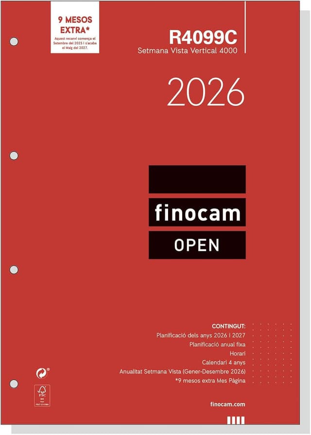 Detalle de Finocam Recambio agenda Open 2026 Semana Vista