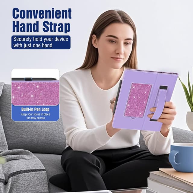 Detalle de TiMOVO Universal Hülle für 10,1 Zoll Android-Tablets mit Stiftschlaufe (9,6–11" Touchscreens, Glitzer Violett)