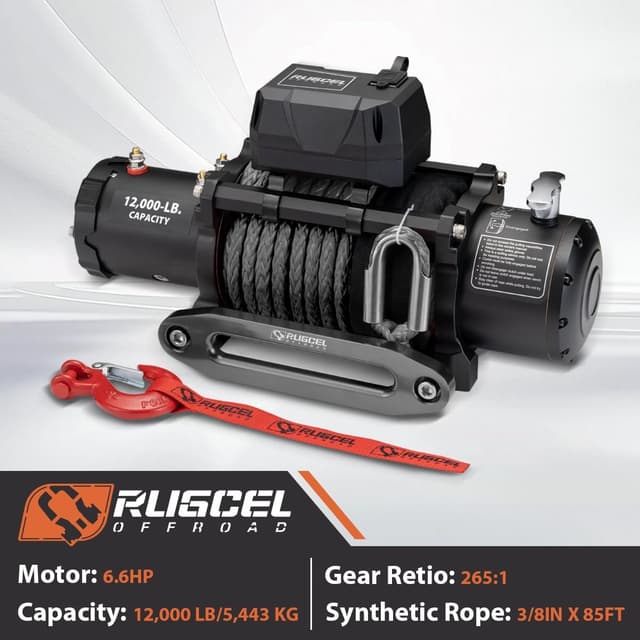 Detalle 2 de RUGCEL WINCH 12000lb 12V Waterproof Electric Winch for Trucks, Jeeps, ATVs & Trailers