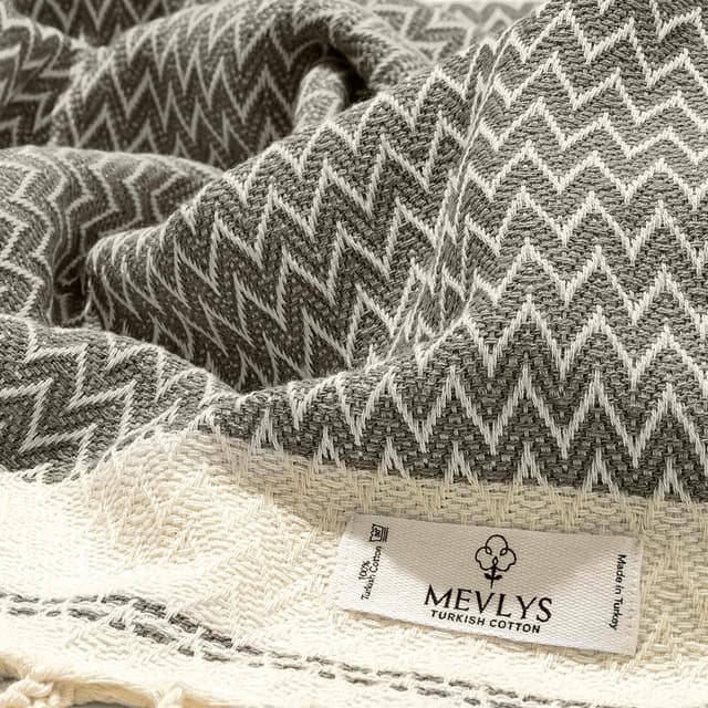 Detalle de MEVLYS Turkish Cotton Saunatuch & Hamamtuch im 2er-Set (100 x 180 cm) – Latte/Anthrazit