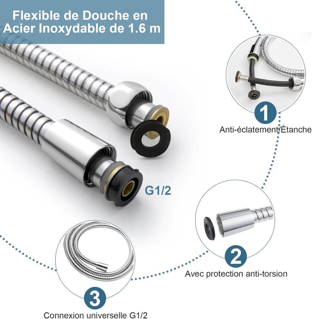 Thumbnail 4 de OFFO Pommeau de Douche 3 modes Chrome