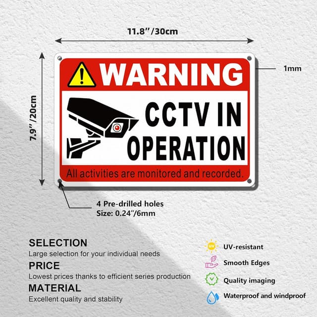 Thumbnail 1 de TAKULA Aluminium CCTV Sign 11.8x7.9in