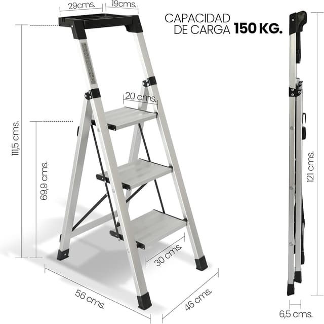 Thumbnail 2 de UZIRO Escalera Plegable 4 Peldaños ligera