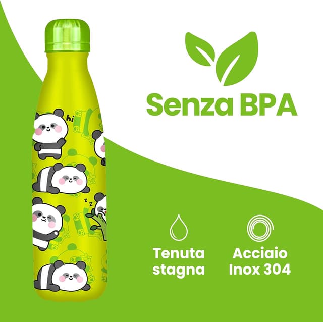 Detalle 2 de Cartomania Borraccia termica chill & refill panda verde 500 ml, acciaio BPA free