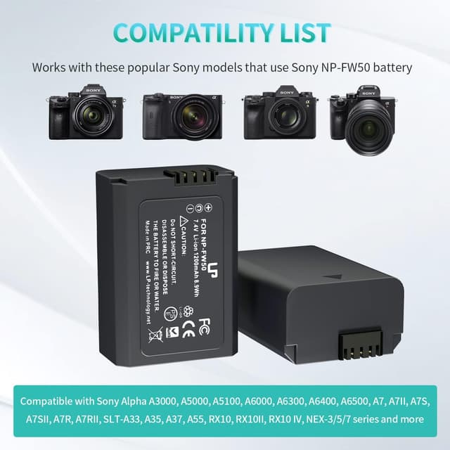 Detalle 2 de LP NP-FW50 LP Battery Charger Set (2-Pack) with Dual Charger for Sony Alpha Cameras