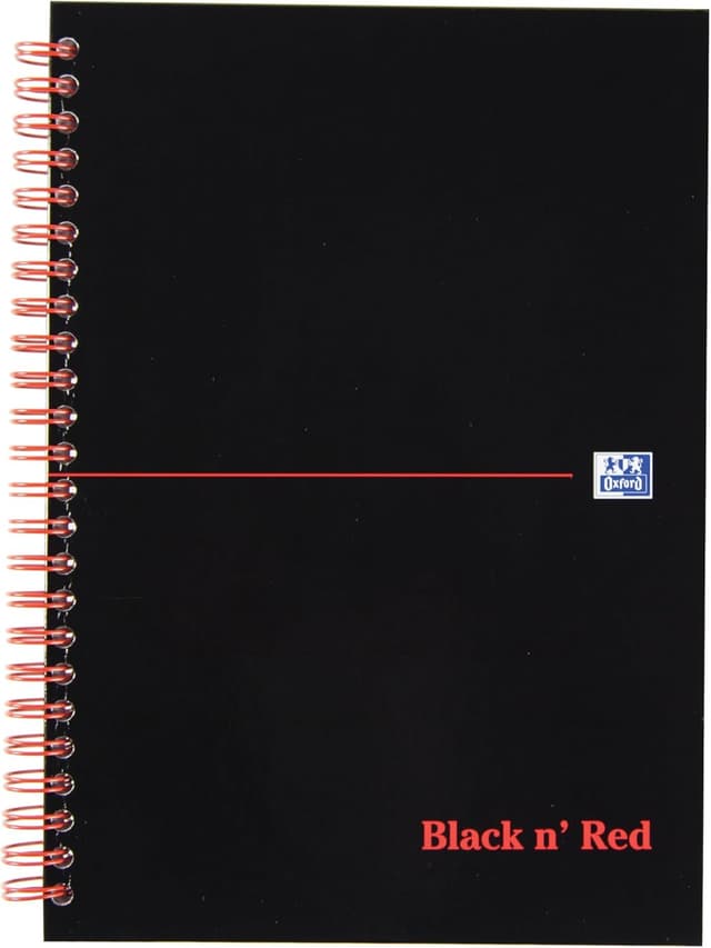 Detalle de Oxford Black n' Red A5 Glossy Hardback Wirebound Notebook (Ruled, 140 pages) with Scribzee