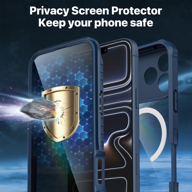 Detalle de CENHUFO iPhone 17 Pro Privacy Case with MagSafe fit, 9H privacy screen protector and camera protection (Blue)