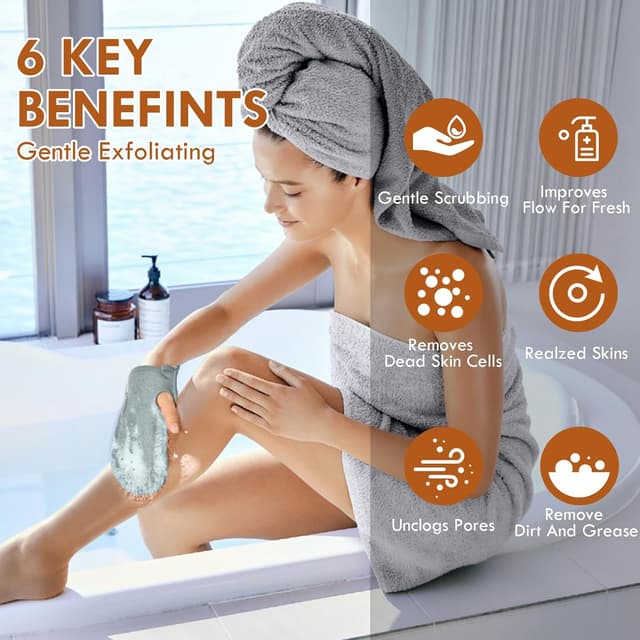 Detalle de URAQT Guanto Esfoliante Corpo (2 pezzi) per doccia e bagno, per rimuovere pelle morta e impurità
