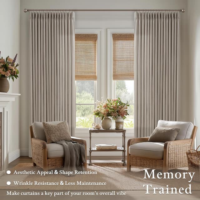 Thumbnail 1 de Taupe Flax Linen Curtains 90in Pinch Pleat