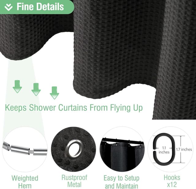 Thumbnail 4 de Dynamene Black Waffle Shower Curtain 72x72