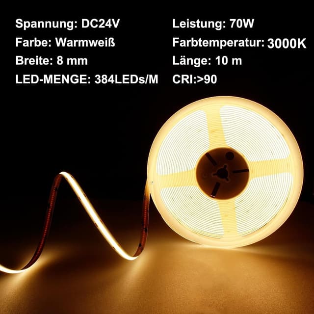 Thumbnail 1 de BERIXDEEP 384 LEDs/m COB LED Streifen 10m 3000K