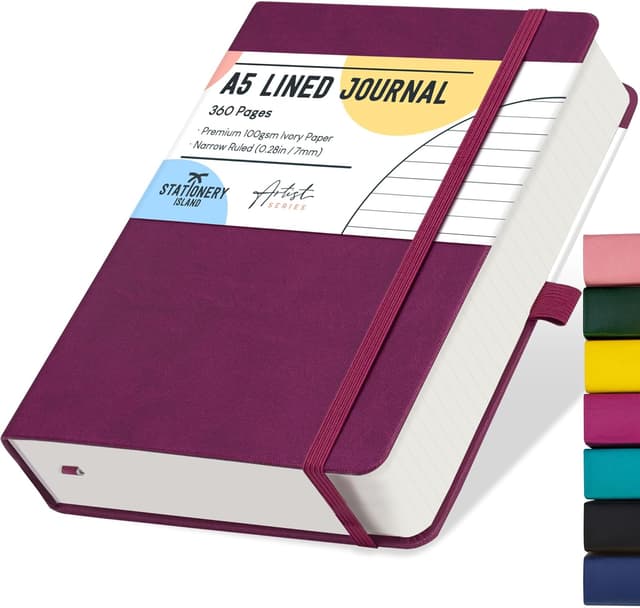 Detalle de STATIONERY ISLAND Carnet A5 à lignes rigide (360 pages, papier 100 g/m²) pour écrire, étudier et travailler