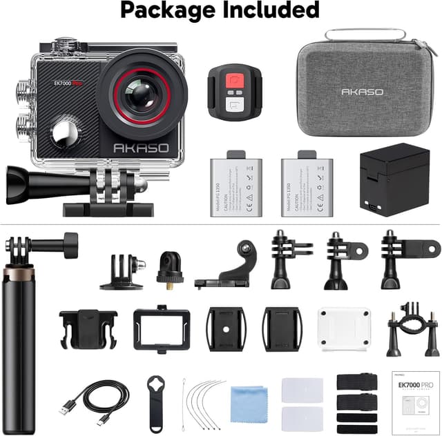 Detalle 2 de AKASO Action Cam 4K30FPS 20MP inkl. 60-cm Selfie-Stick, Tasche & WiFi-Unterwassercase