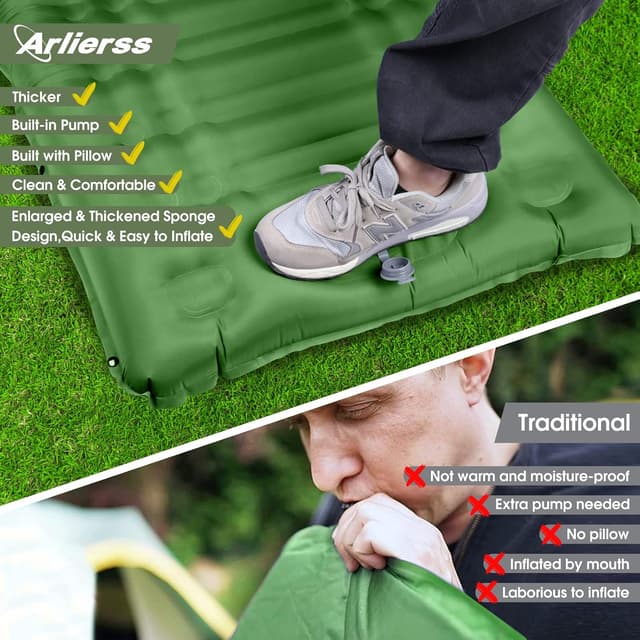Detalle de Arlierss Isomatte (12 cm) – Luftmatratze fürs Camping mit Fußpumpe und Kissen