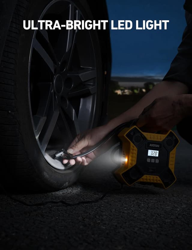 Detalle de AstroAI Compressore d’aria portatile 160 PSI 12V per auto, bici e scooter con manometro digitale e LED