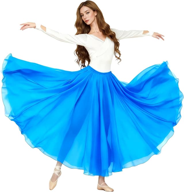Detalle de Baisdan Jupe Danse Orientale en chiffon fluide pour femme – jupe flamenco 720°