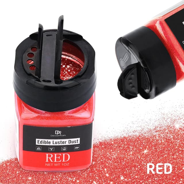 Detalle 2 de Essbarer Glitzerstaub (Rot) – 30 g metallische Lebensmittelfarbe für Getränke, Kuchen & Deko