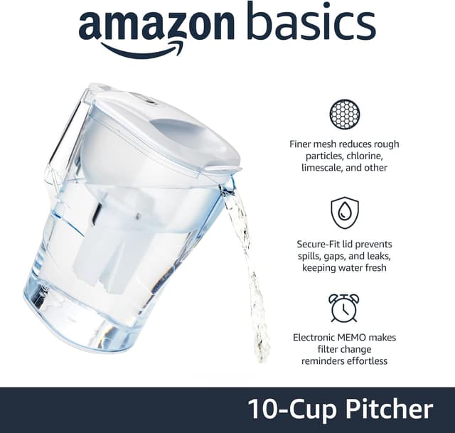 Detalle 2 de Amazon Basics 10-Cup Pitcher with Filter (Brita-compatible) for clean, crisp filtered water