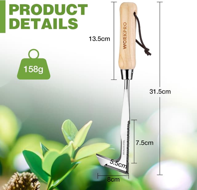 Detalle de WORKPRO Fugenkratzer 31,5 cm mit Holzgriff – Unkrautstecher & Fugenreiniger mit gezackter Kante
